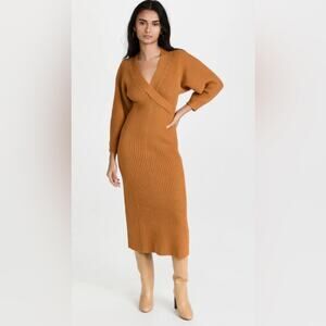 Mara Hoffman Samira Ochre Ribbed Knit Long Sleeve Surplice Midi Dress Size M
